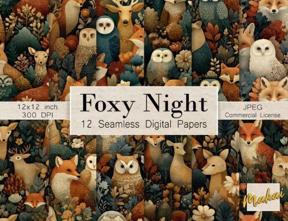 12 Seamless Fox Owl Wilderness Graphics