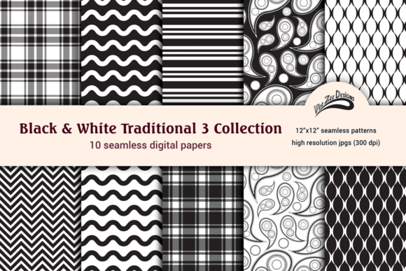 Black White Digital Paper Pattern Bundle