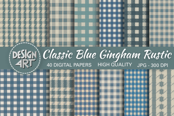 Classic Blue Gingham Rustic Pattern
