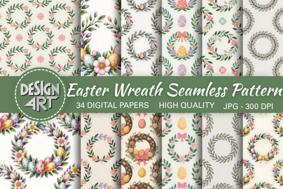 Easter Wreath Seamless Pattern