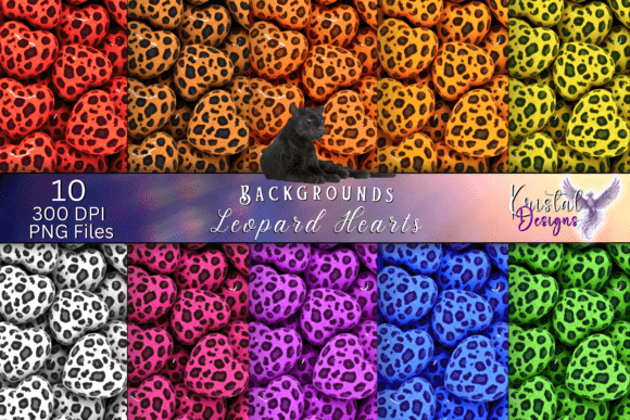 Leopard Heart Pattern Backgrounds – 10 Color Set
