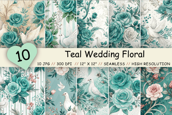 Teal Wedding Floral Seamless Pattern: A Versatile Digital Asset for Modern Creatives