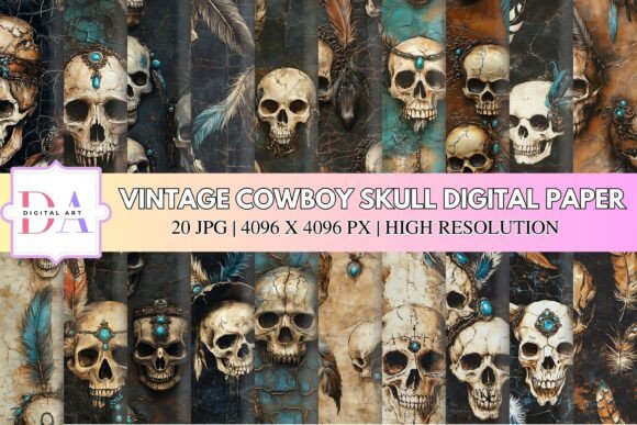 Vintage Cowboy Skull Digital Paper