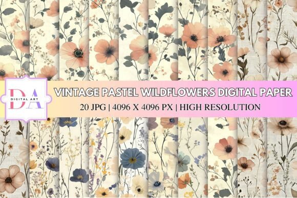 Vintage Pastel Wildflowers Digital Paper