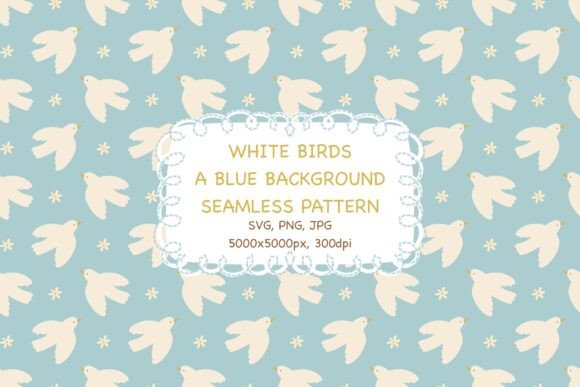 White Doves Blue Seamless Pattern PNG